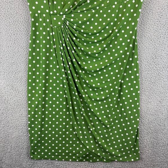 Vtg Faux Wrap Dress 14W Polka Dot Garden Party Derby Stretch Ruched Classic City - Picture 4 of 10